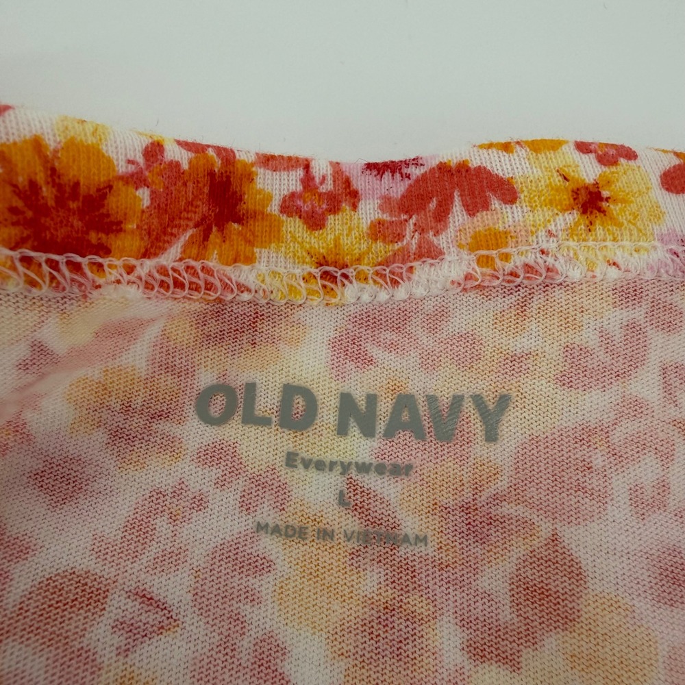 Old Navy Womens T Shirt Orange Floral Print Short Sleeve Crew Neck Top Size L - Picture 3 of 6